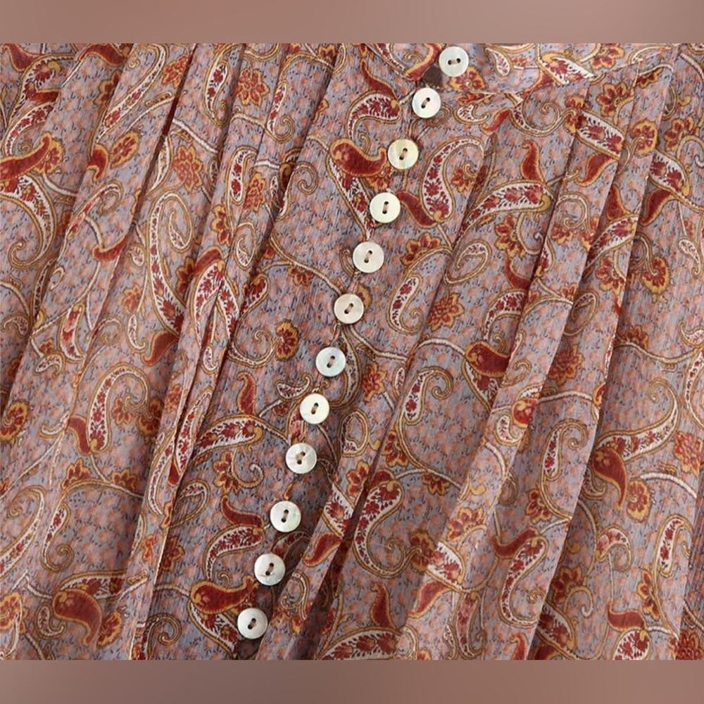 Zara Multicolor Chiffon Dressy & Chic Paisley Printed Women’s Blouse Size Medium - Picture 9 of 17